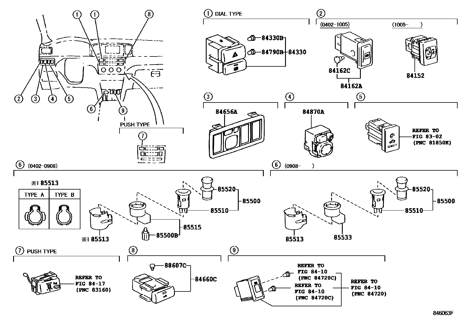 Toyota COROLLA 开关和继电器和ECU EPC diagram — 846063F