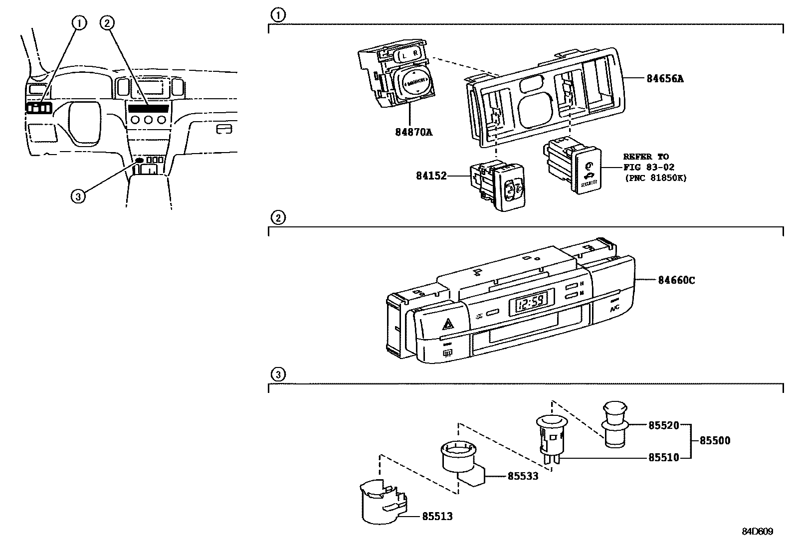 Toyota COROLLA 开关和继电器和ECU EPC diagram — 84D609