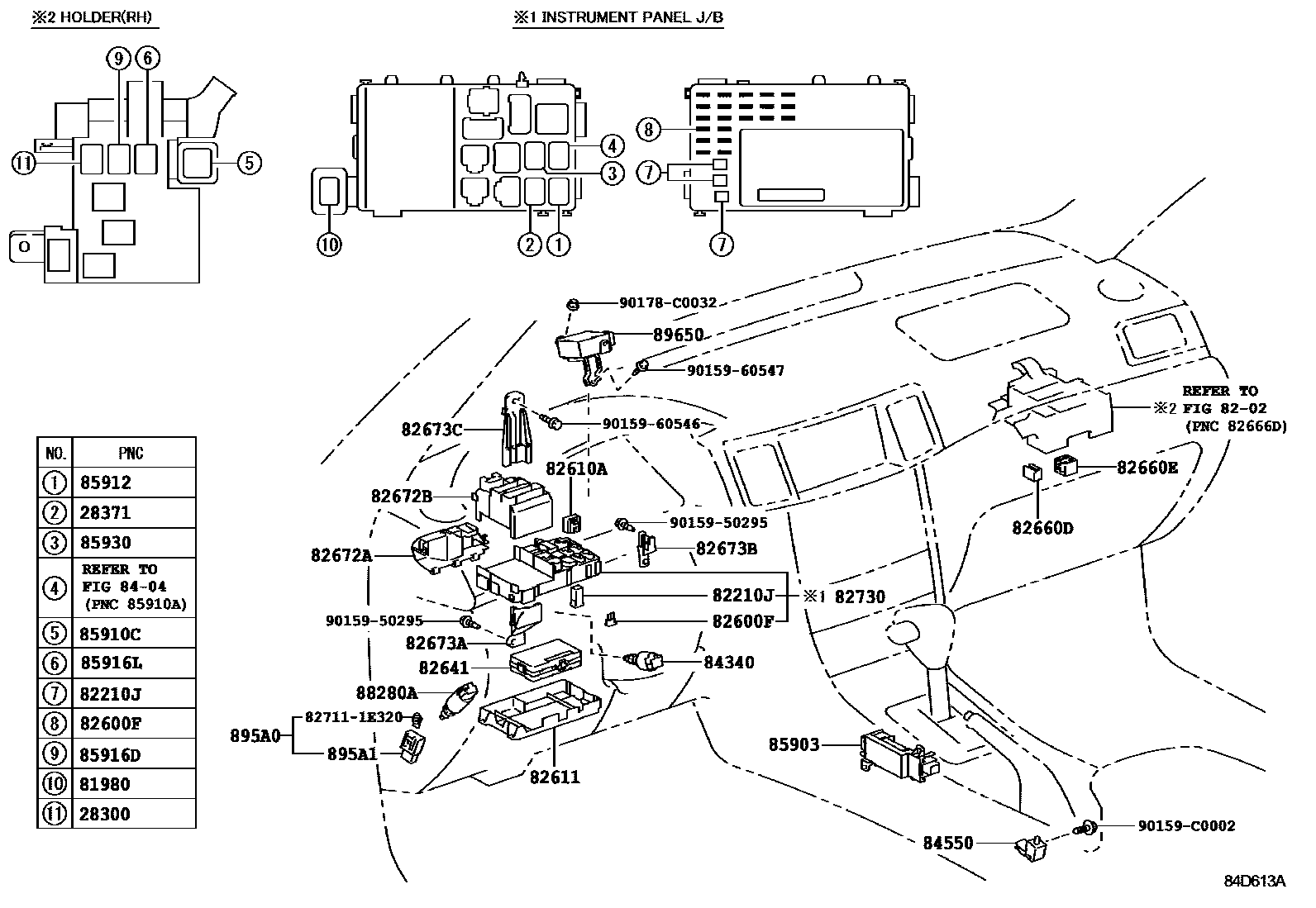 Toyota COROLLA 开关和继电器和ECU EPC diagram — 84D613A