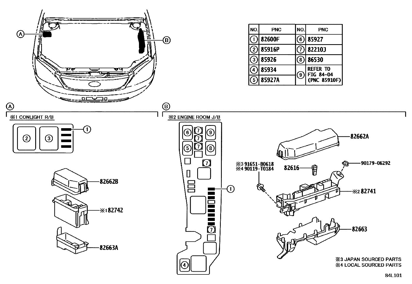 Toyota COROLLA 开关和继电器和ECU EPC diagram — 84L101