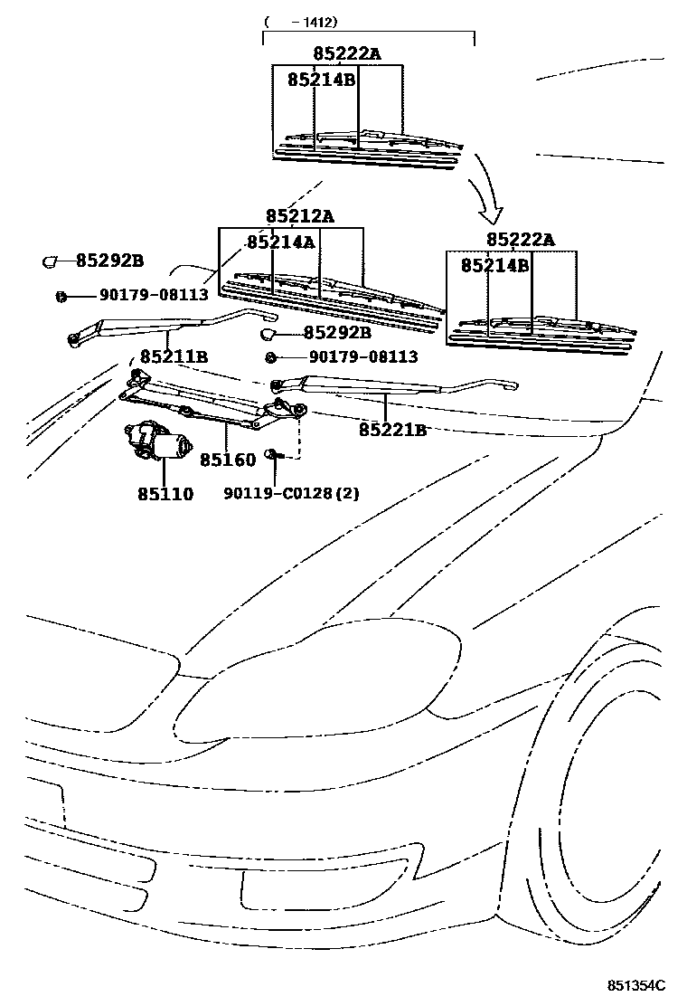 Toyota COROLLA 挡风玻璃刮水器 EPC diagram — 851354C