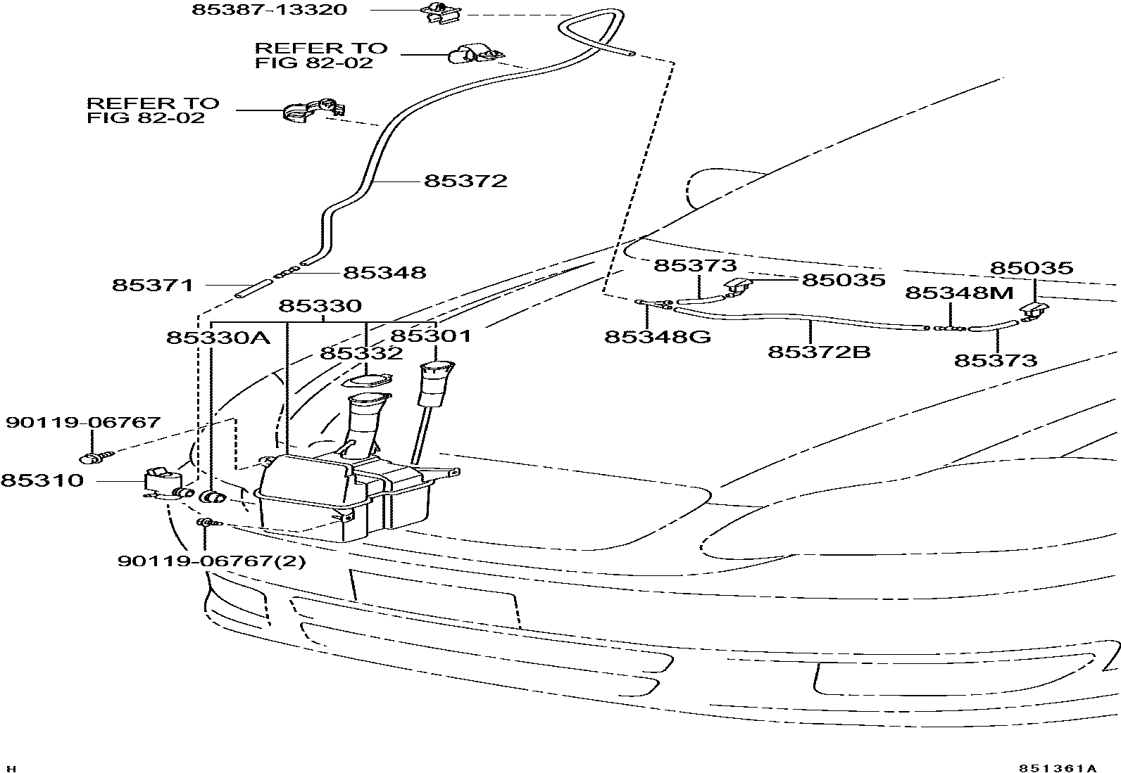 Toyota COROLLA 挡风玻璃清洗器 EPC diagram — 851361A