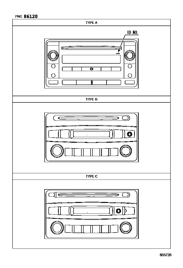 Toyota COROLLA 收音机、放大器和冷凝器 EPC diagram — 865726