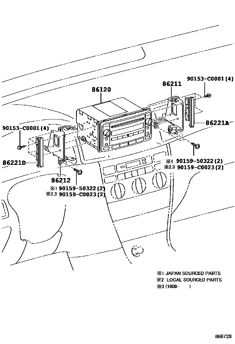 Toyota COROLLA 收音机、放大器和冷凝器 EPC diagram — 866728