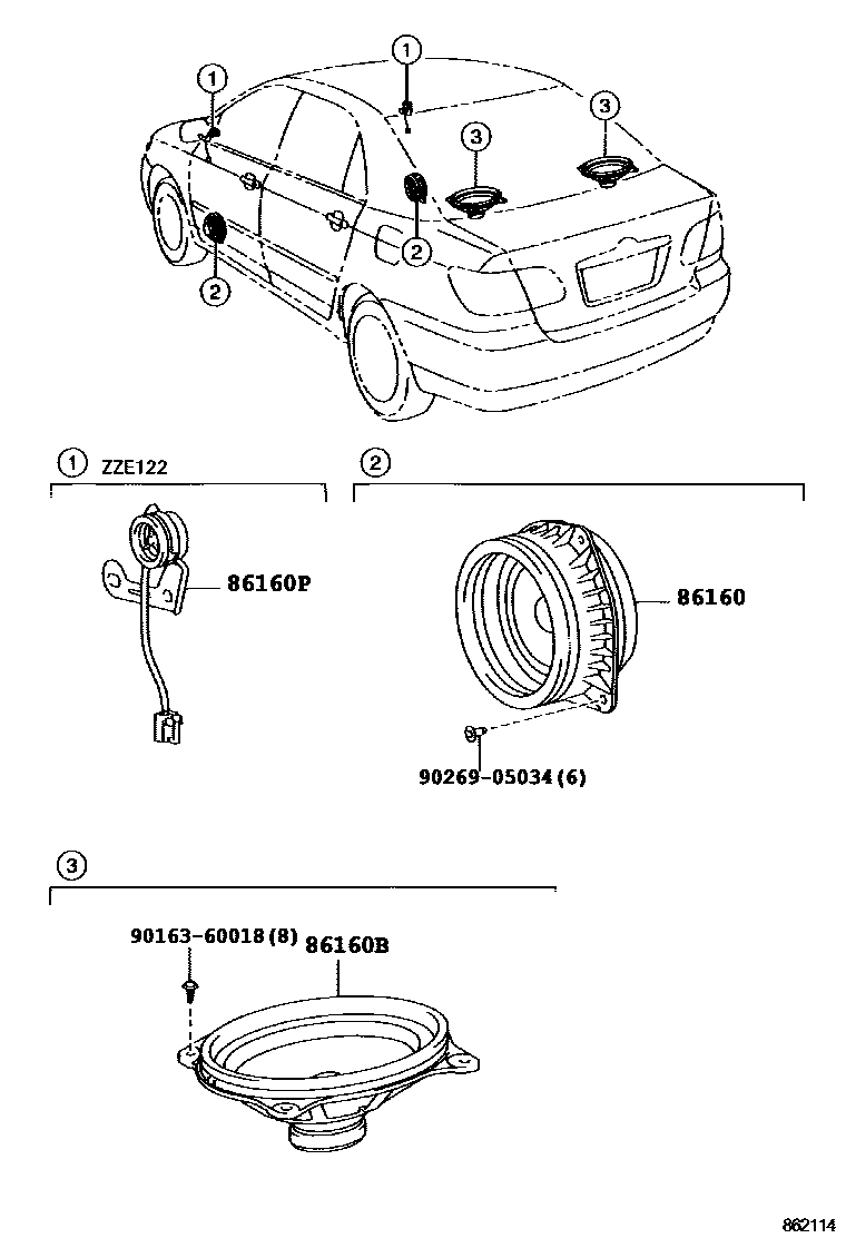 Toyota COROLLA 扬声器 EPC diagram — 862114A