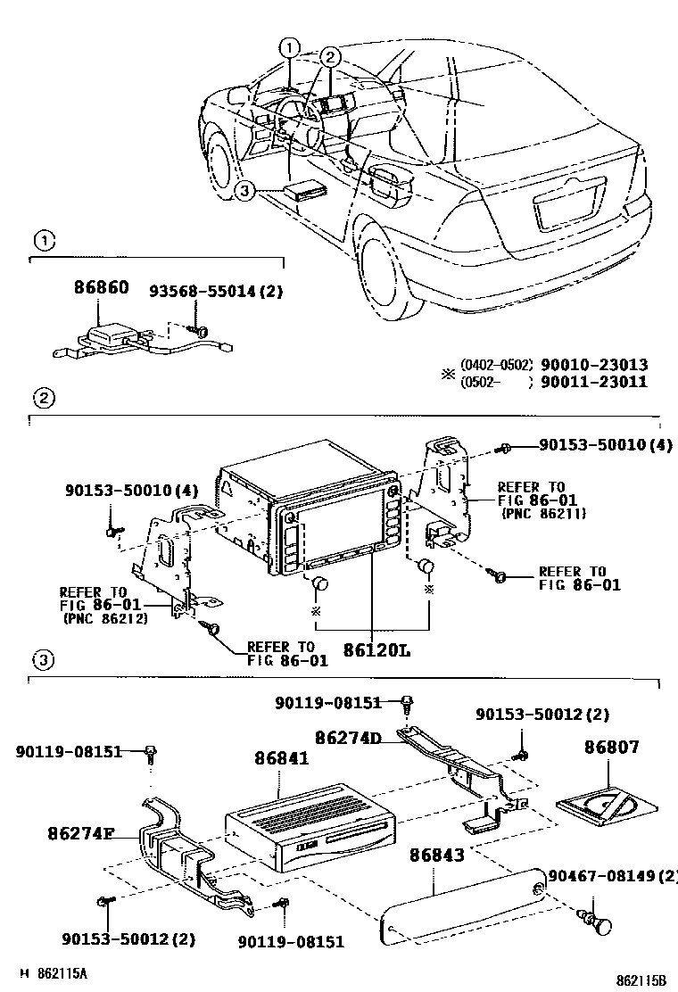Toyota COROLLA 导航和前监视器显示屏 EPC diagram — 862115B