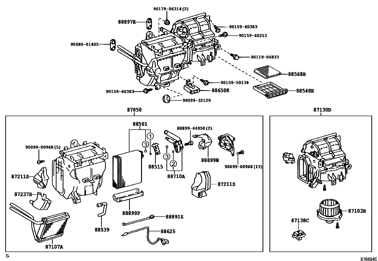 Toyota COROLLA 暖风和空调系统 - 冷却器组件 EPC diagram — 876684C