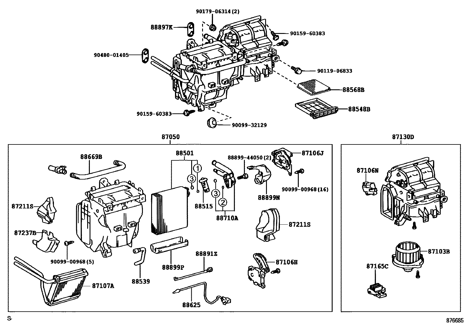 Toyota COROLLA 暖风和空调系统 - 冷却器组件 EPC diagram — 876685C