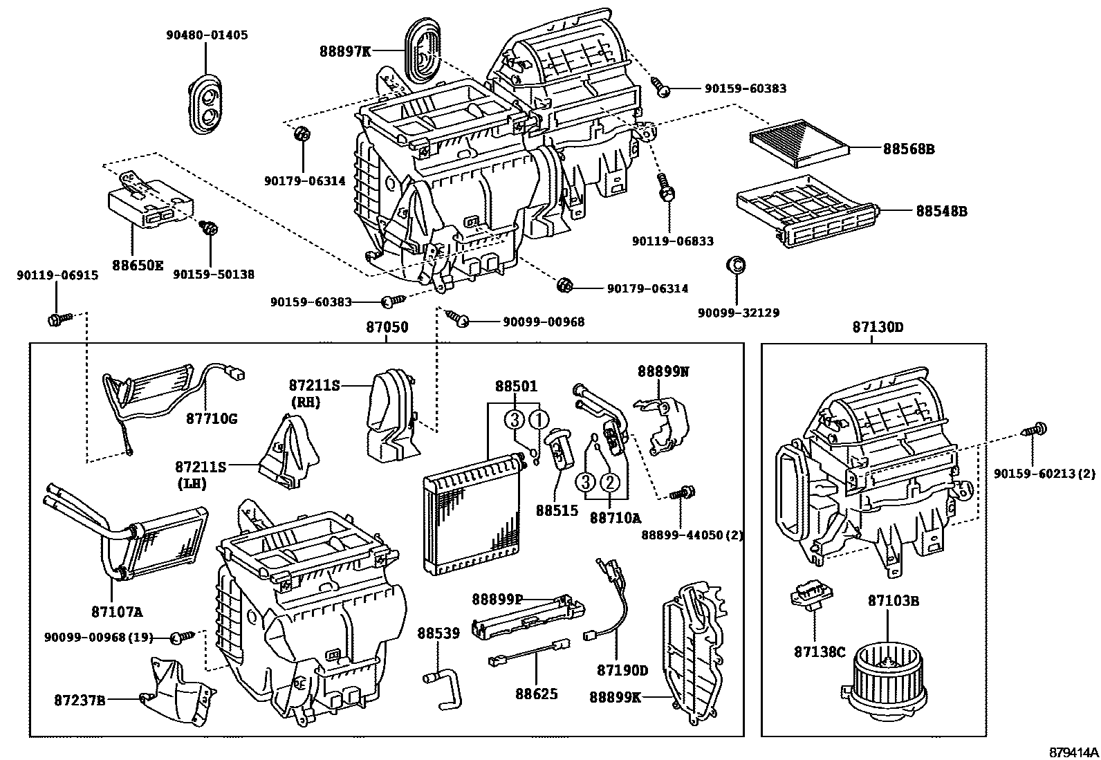 Toyota COROLLA 暖风和空调系统 - 冷却器组件 EPC diagram — 879414A