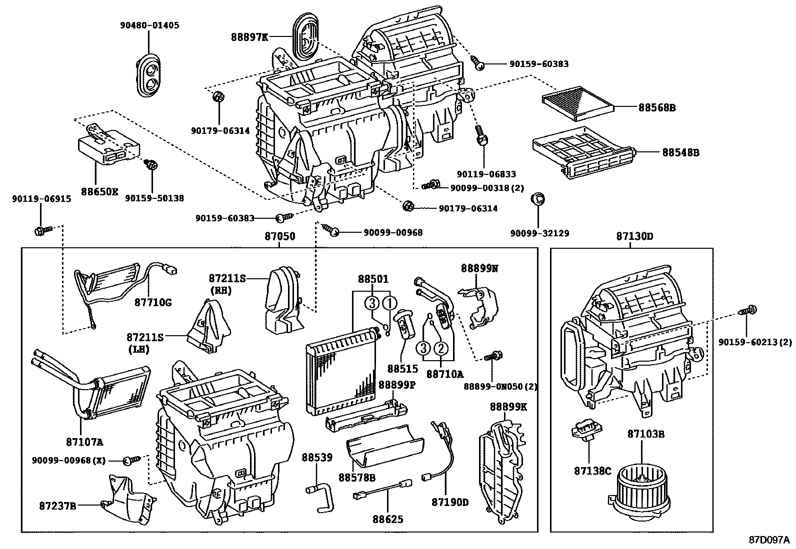 Toyota COROLLA 暖风和空调系统 - 冷却器组件 EPC diagram — 87D097A