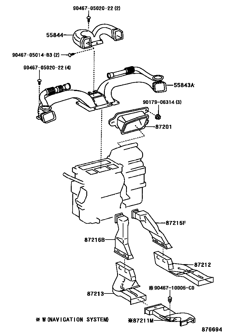 Toyota COROLLA 暖风和空调系统 - 控制器和风管 EPC diagram — 876694