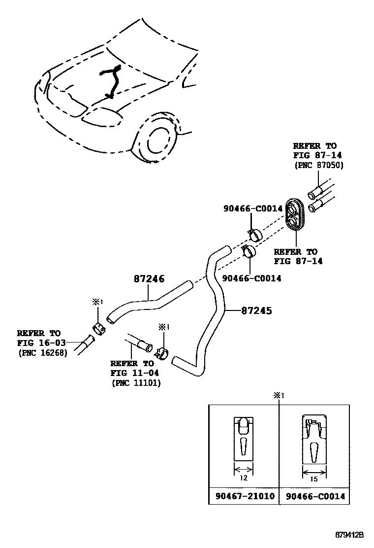 Toyota COROLLA 暖风和空调系统 - 水管 EPC diagram — 879412B