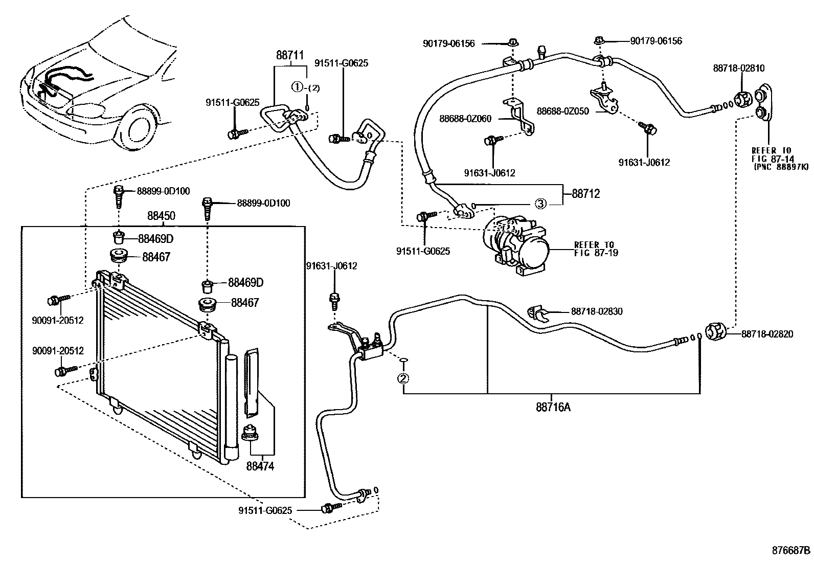 Toyota COROLLA Heating & Air Conditioning - Cooler Piping EPC diagram — 876687B