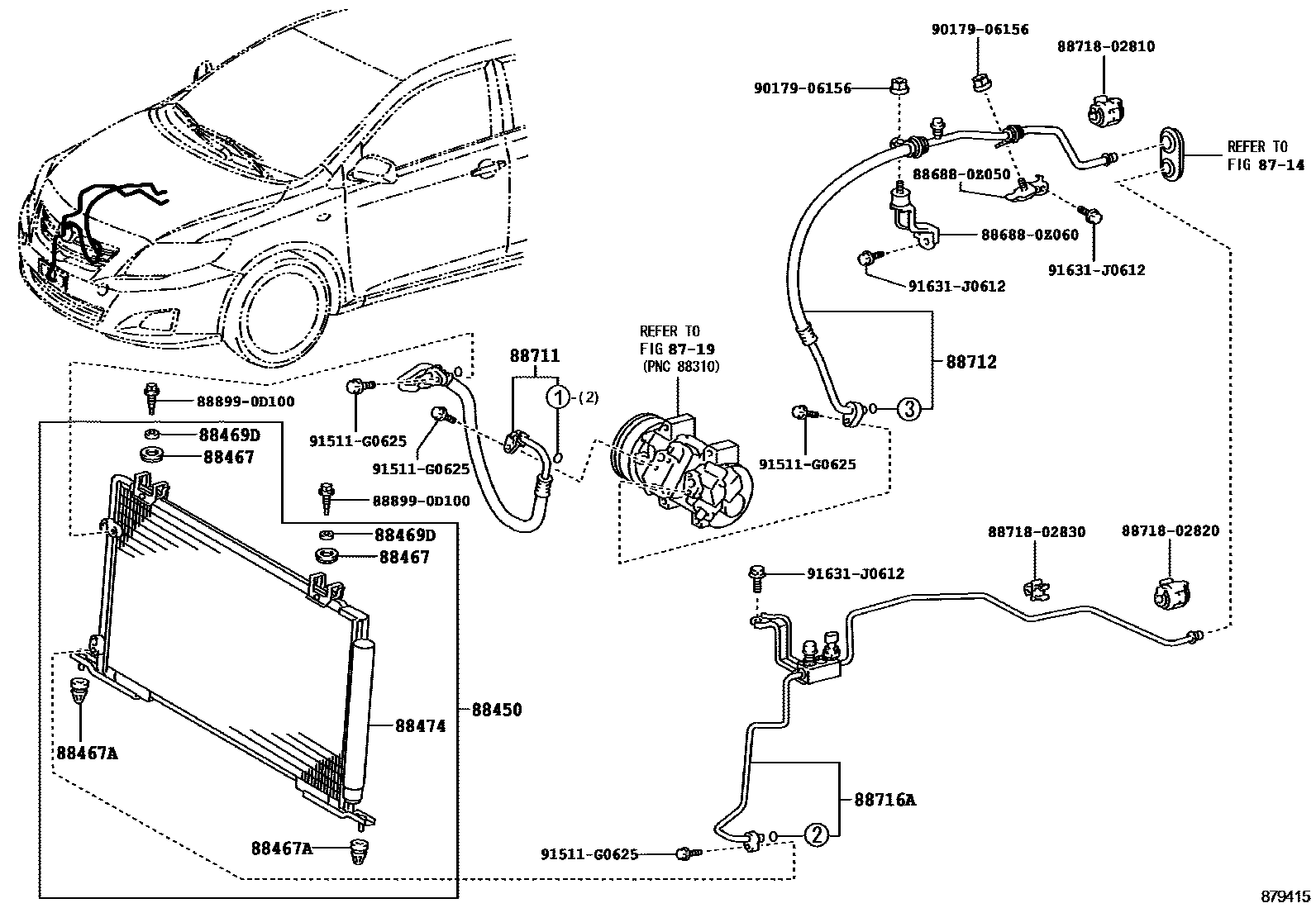 Toyota COROLLA Heating & Air Conditioning - Cooler Piping EPC diagram — 879415