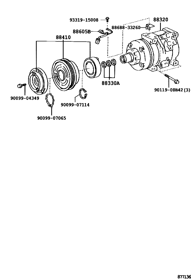 Toyota COROLLA Heating & Air Conditioning - Compressor EPC diagram — 877136
