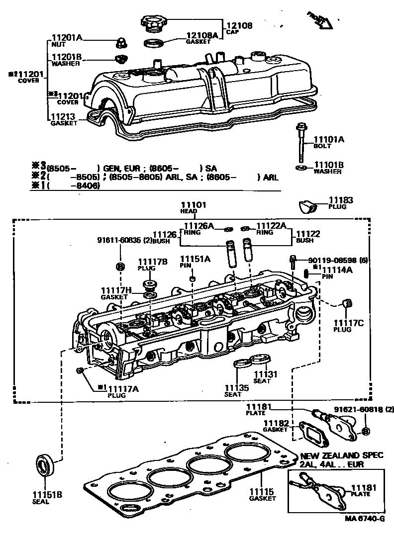 Toyota COROLLA Cylinder Head EPC diagram — MA6740G