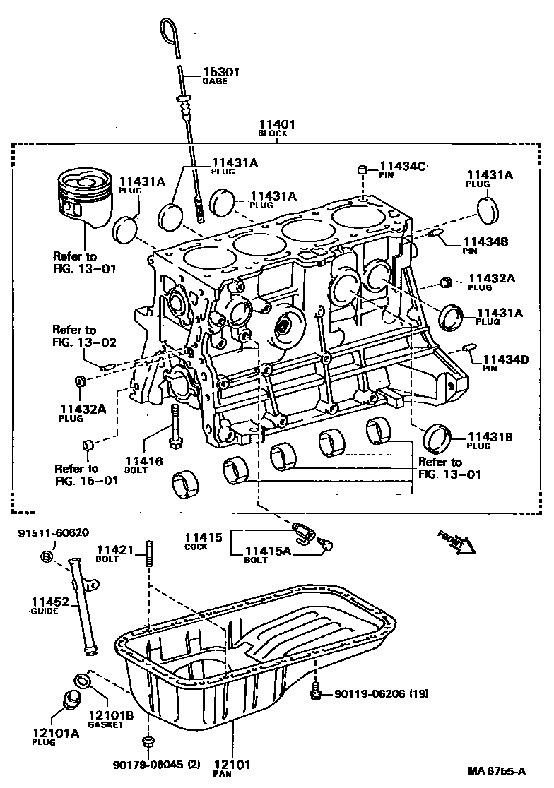 Toyota COROLLA Cylinder Block EPC diagram — MA6755A