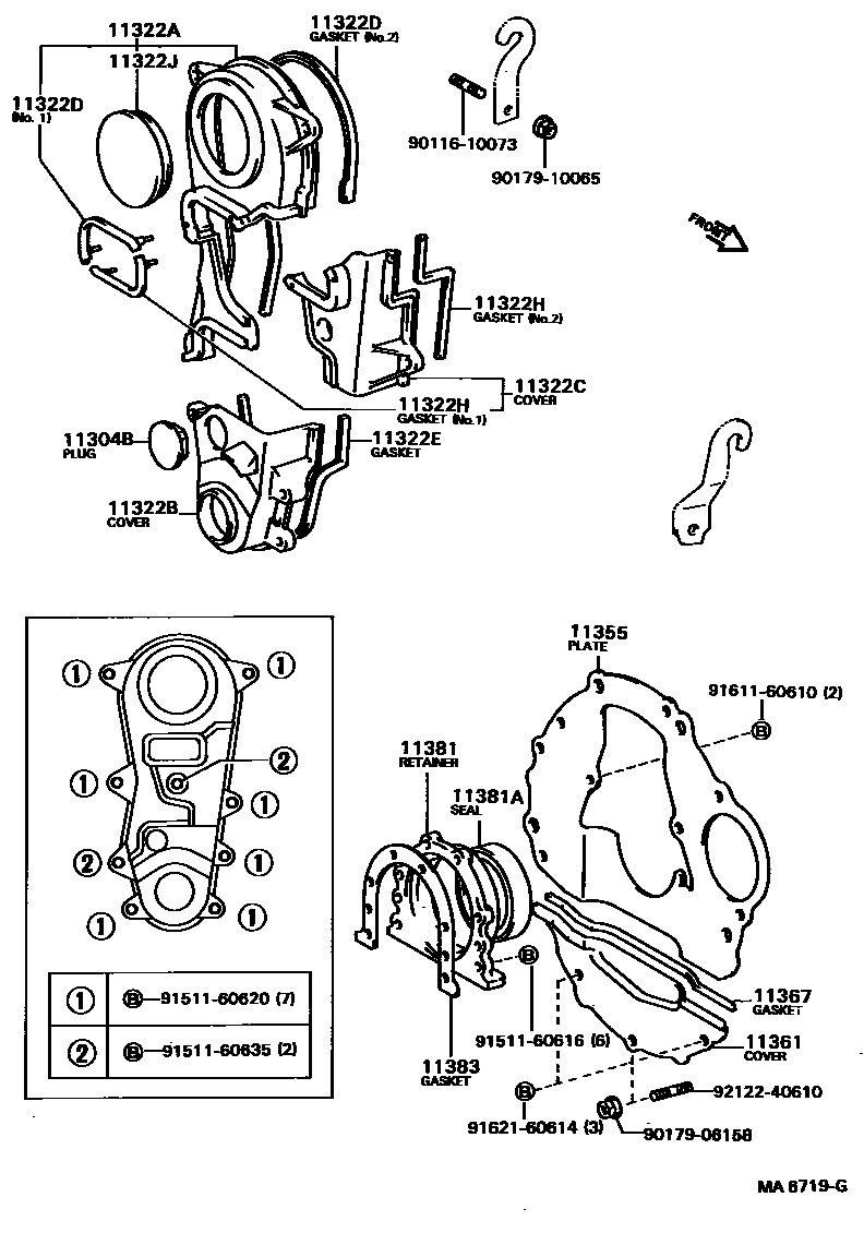 Toyota COROLLA Timing Gear Cover & Rear End Plate EPC diagram — MA6719G