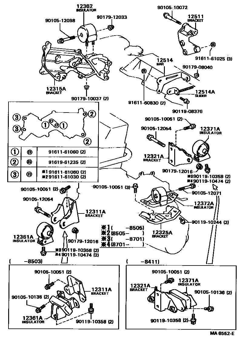 Toyota COROLLA Engine Mounting EPC diagram — MA6552E