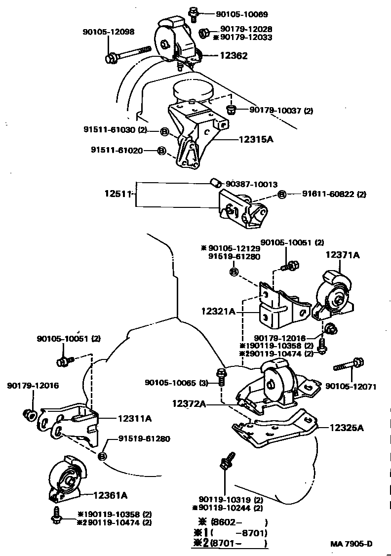 Toyota COROLLA Engine Mounting EPC diagram — MA7905D