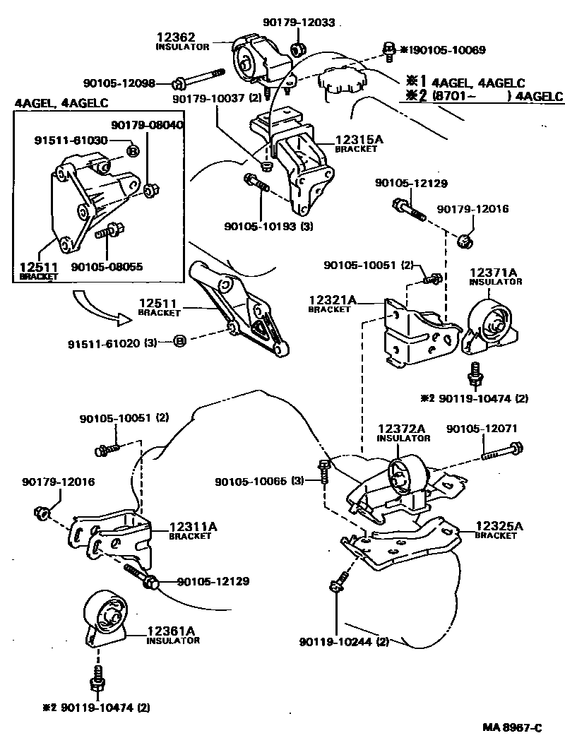 Toyota COROLLA Engine Mounting EPC diagram — MA8967C
