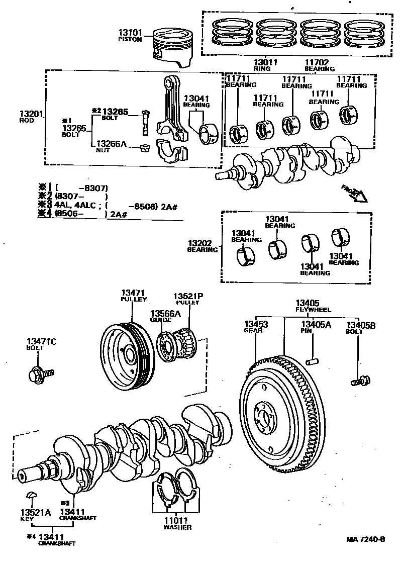 Toyota COROLLA Crankshaft & Piston EPC diagram — MA7240B