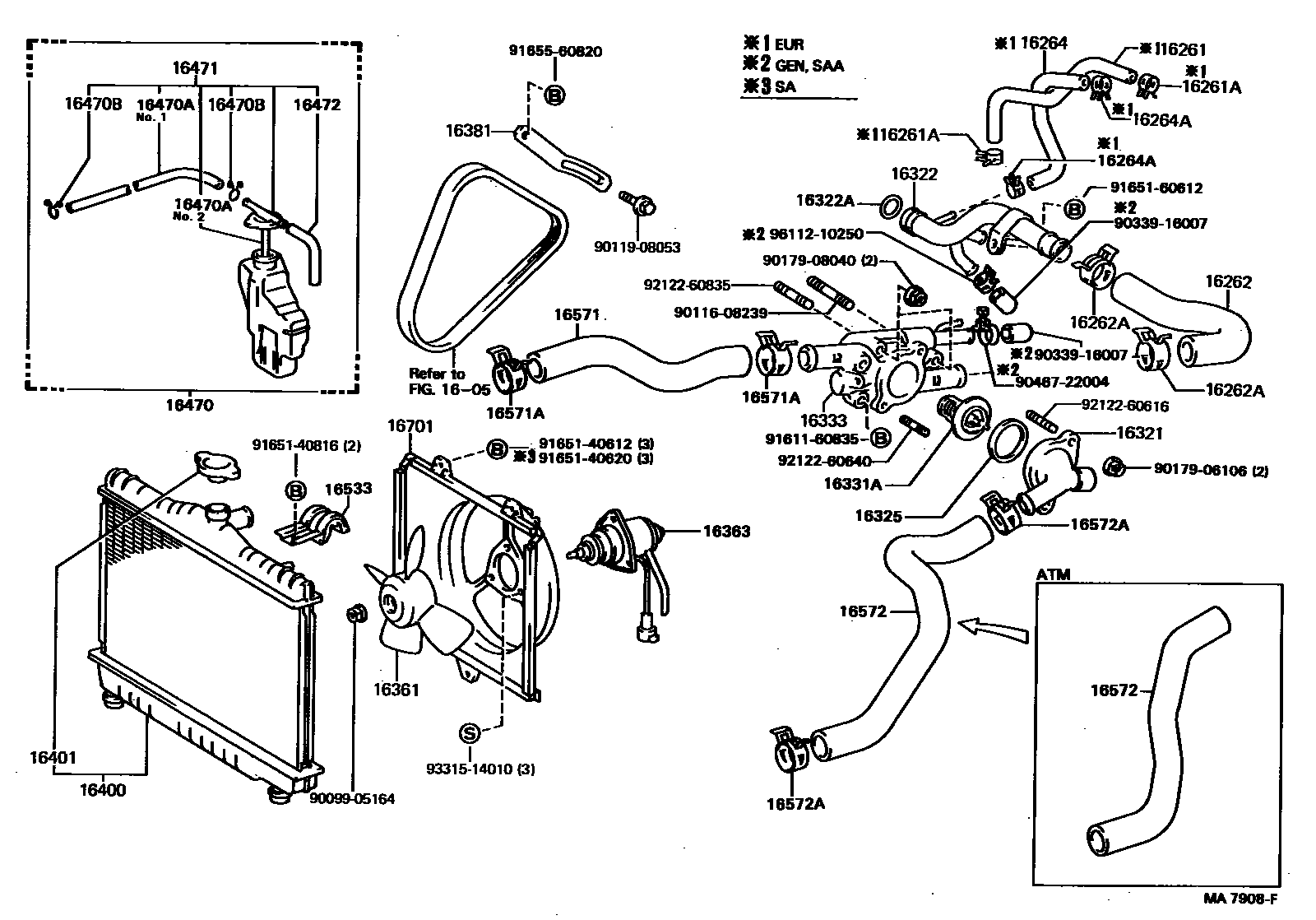 Toyota COROLLA RADIATOR & WATER OUTLET EPC diagram — MA7908F