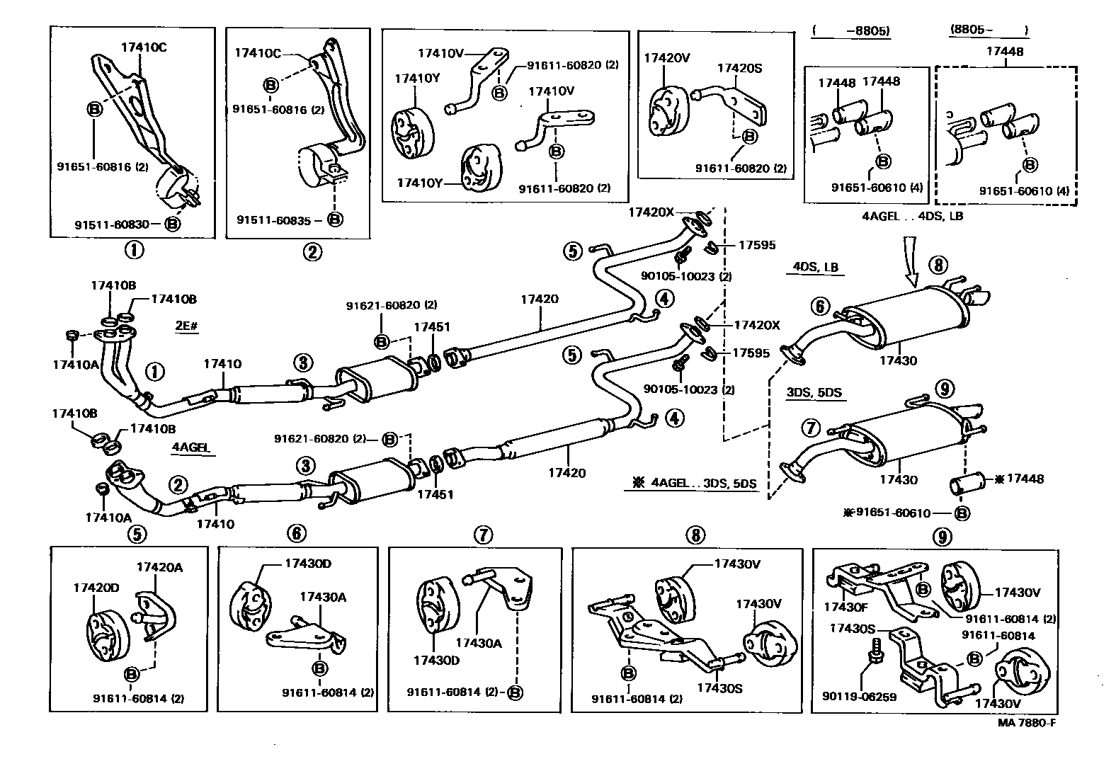 Toyota COROLLA Exhaust Pipe EPC diagram — MA7880F