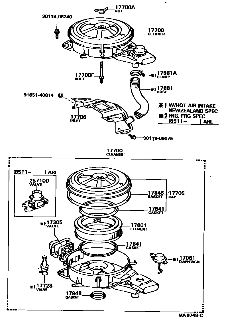 Toyota COROLLA Air Cleaner EPC diagram — MA6748C