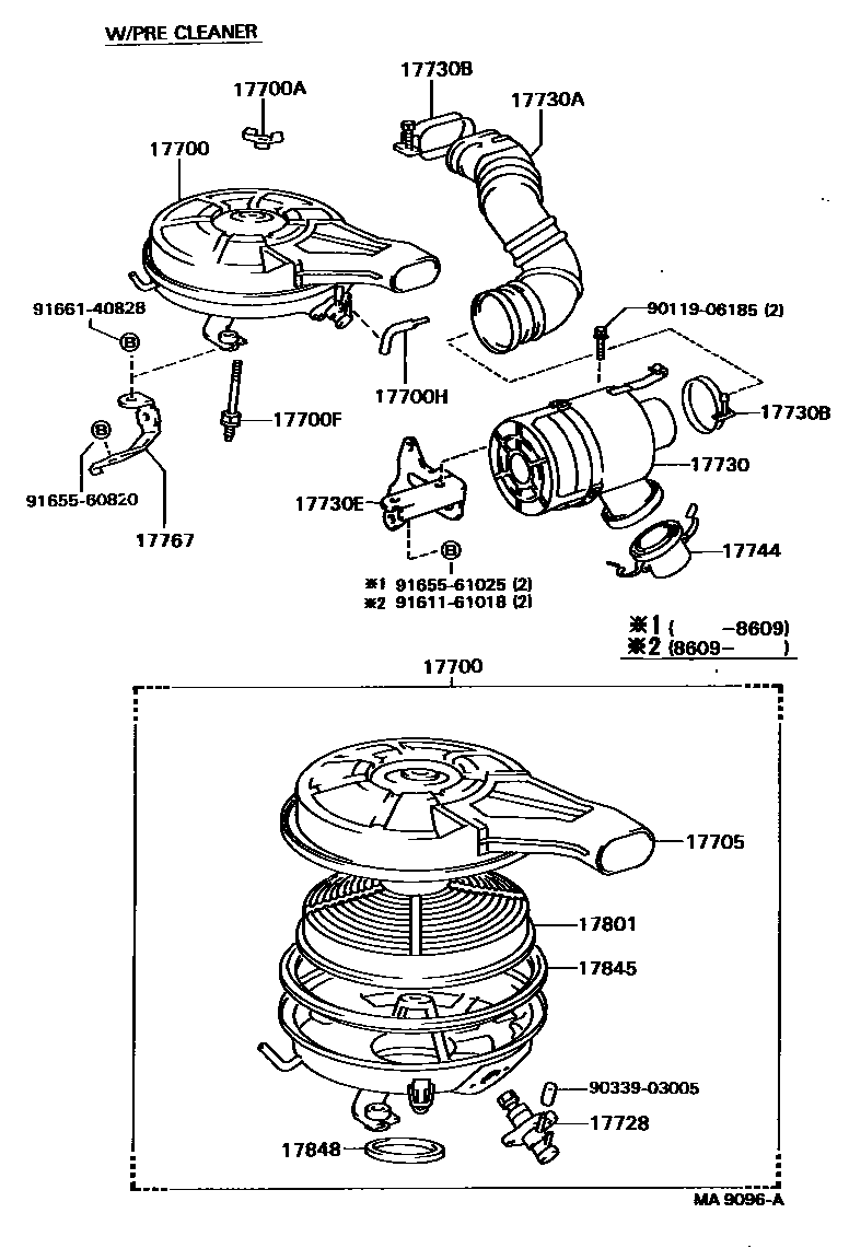 Toyota COROLLA Air Cleaner EPC diagram — MA9096A