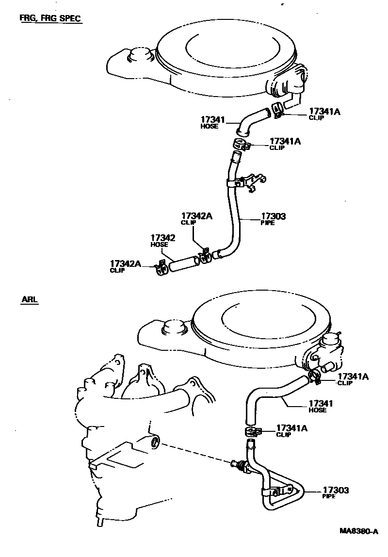 Toyota COROLLA 歧管喷气系统 EPC diagram — MA8380A