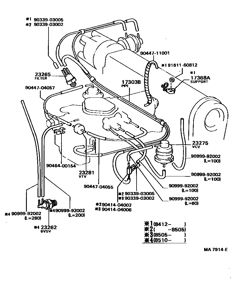 Toyota COROLLA vacuum tube EPC diagram — MA7914E