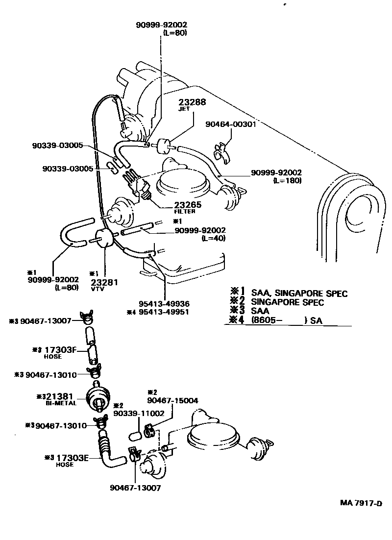 Toyota COROLLA vacuum tube EPC diagram — MA7917D