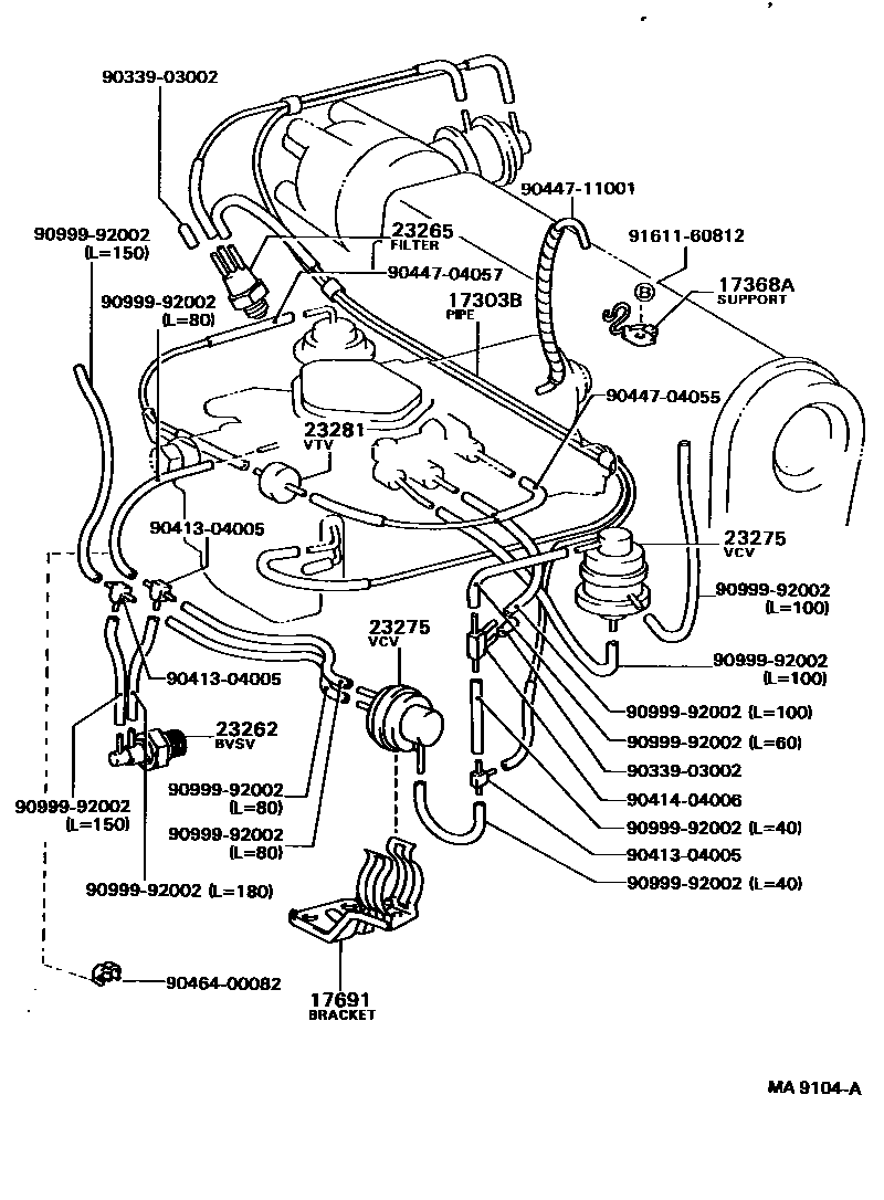 Toyota COROLLA vacuum tube EPC diagram — MA9104A