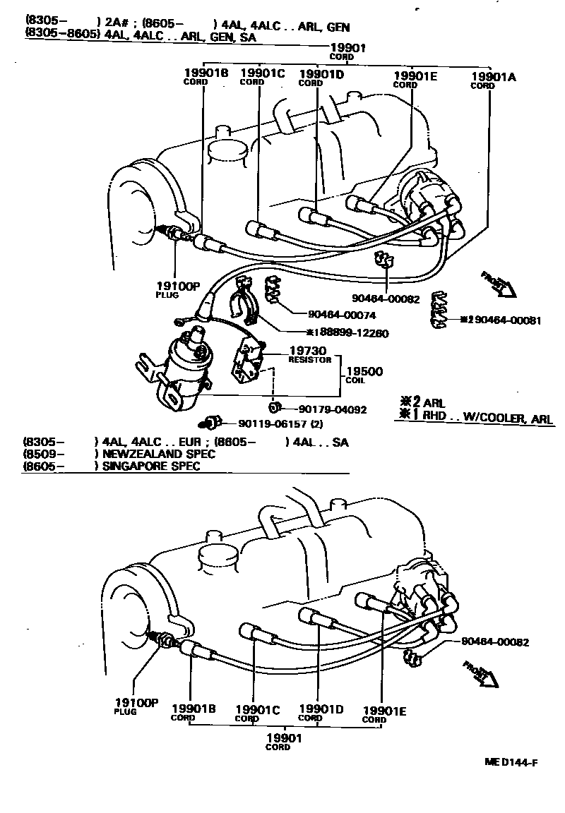 Toyota COROLLA 点火线圈和火花塞 /电热塞 EPC diagram — MED144F
