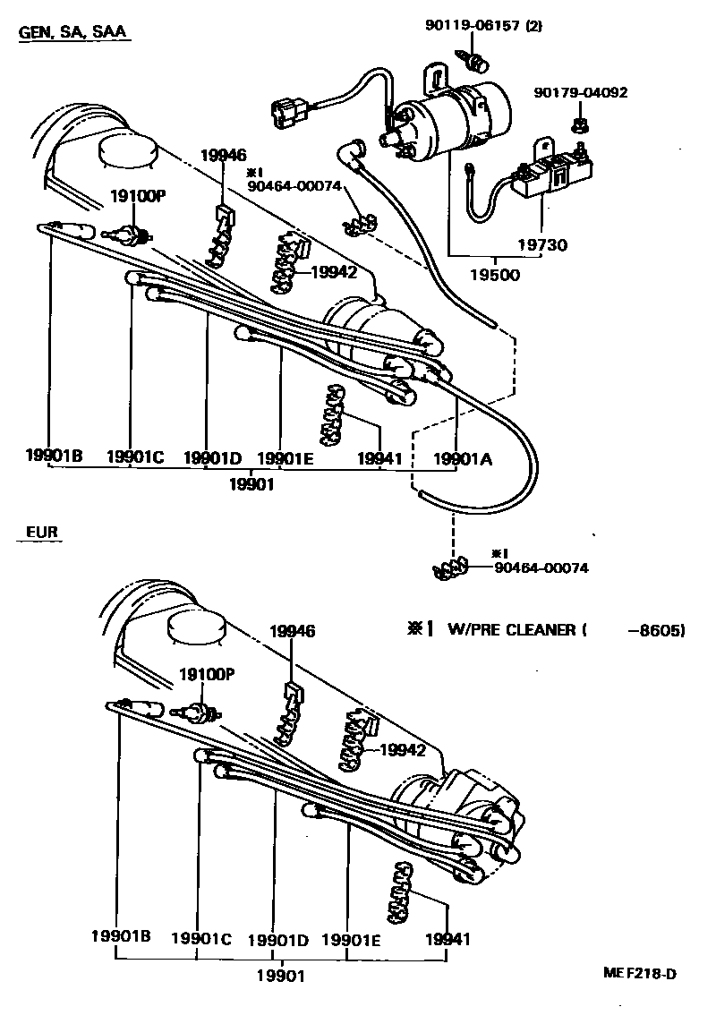 Toyota COROLLA 点火线圈和火花塞 /电热塞 EPC diagram — MEF218D