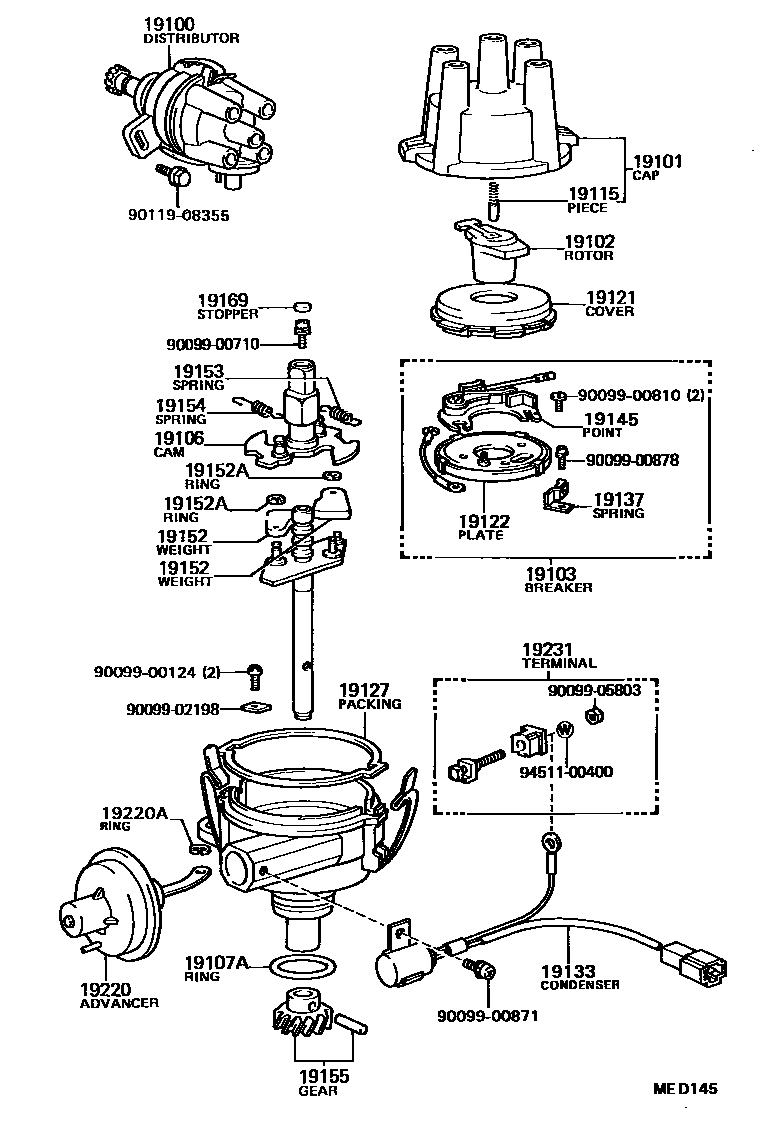 Toyota COROLLA 分电器 EPC diagram — MED145