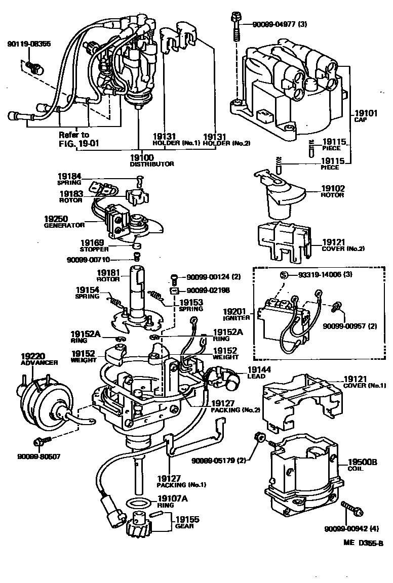 Toyota COROLLA 分电器 EPC diagram — MED355B