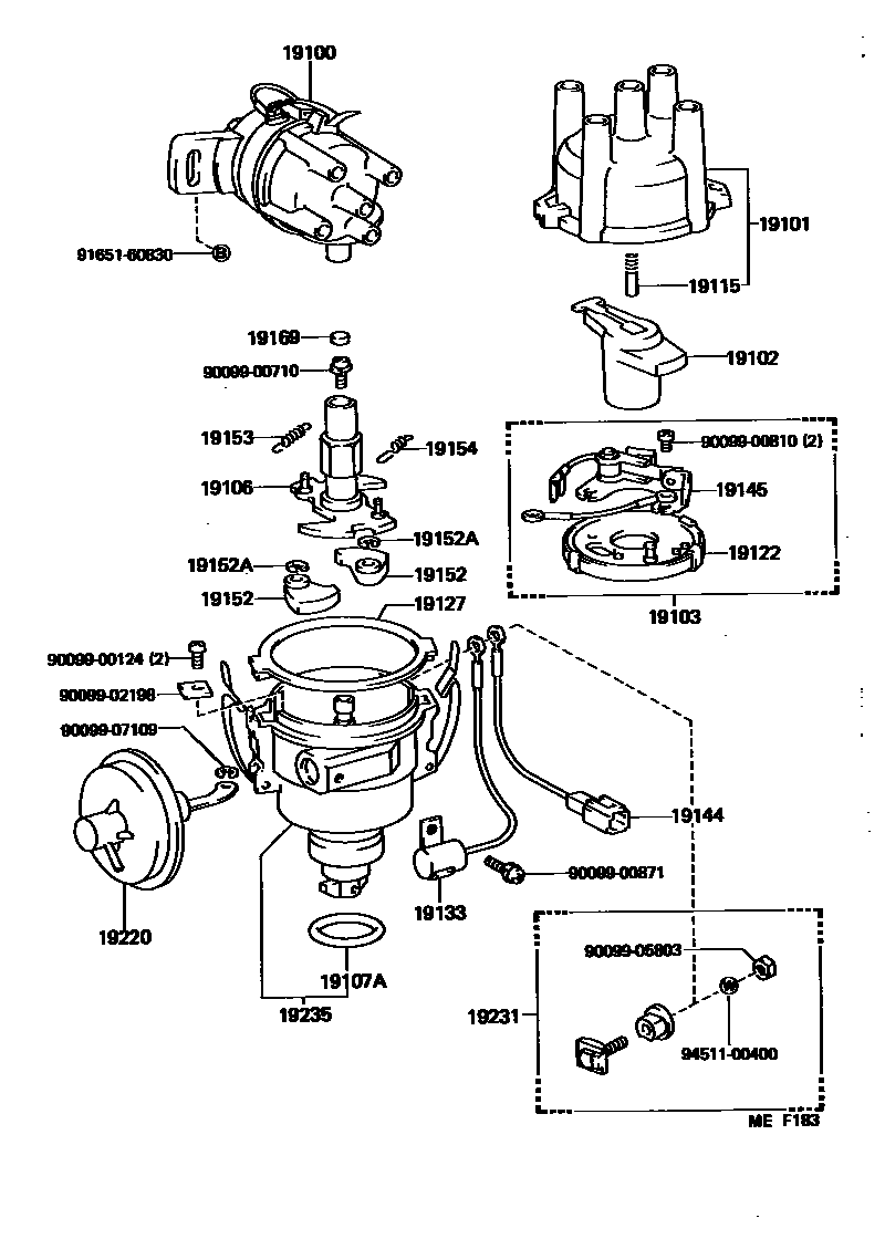 Toyota COROLLA 分电器 EPC diagram — MEF183