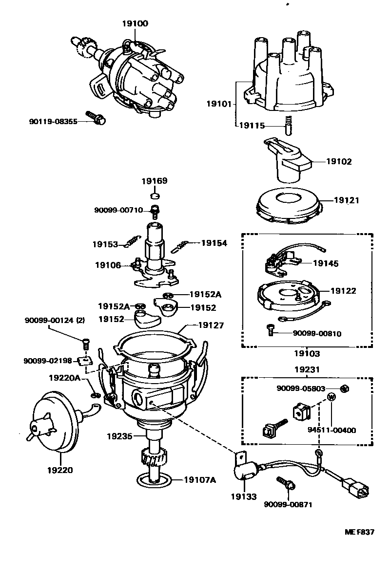 Toyota COROLLA 分电器 EPC diagram — MEF837