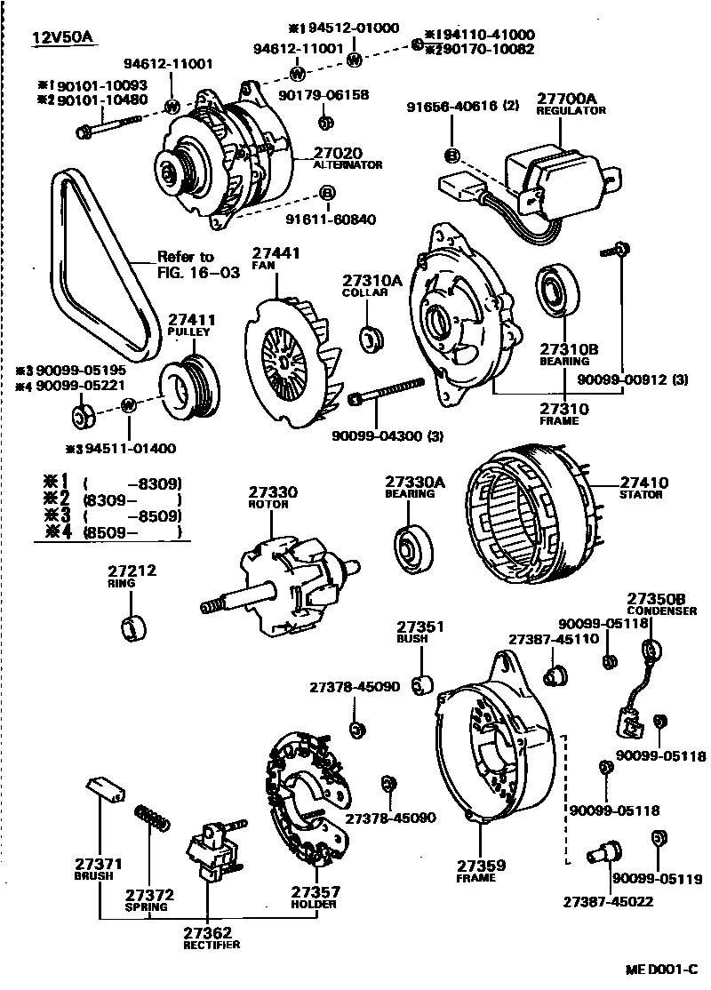 Toyota COROLLA Alternator EPC diagram — MED001C