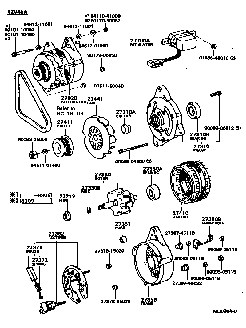 Toyota COROLLA Alternator EPC diagram — MED064D