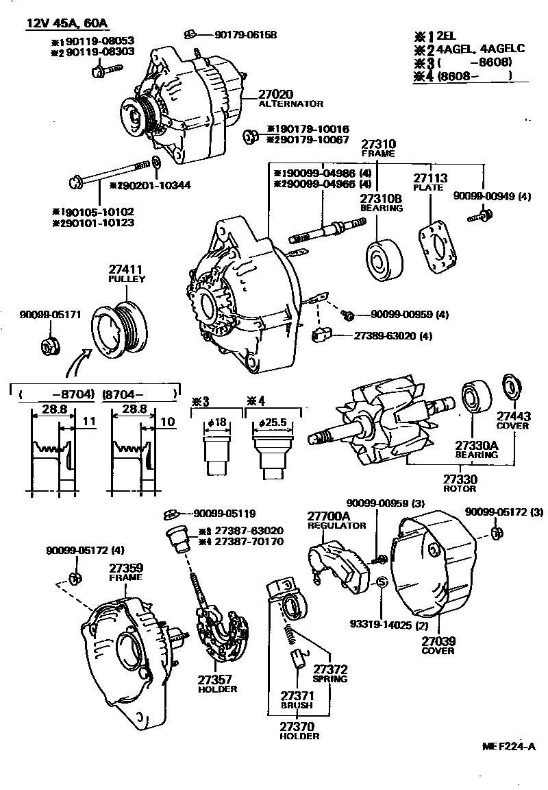 Toyota COROLLA Alternator EPC diagram — MEF224A