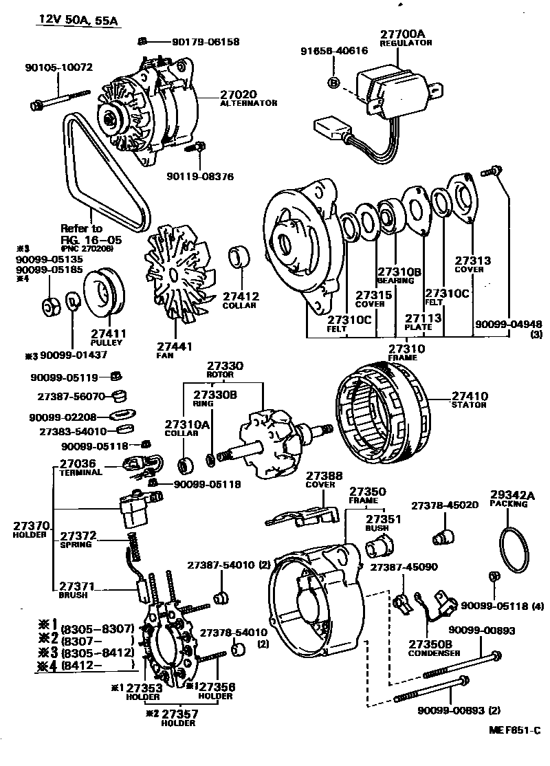 Toyota COROLLA Alternator EPC diagram — MEF651C