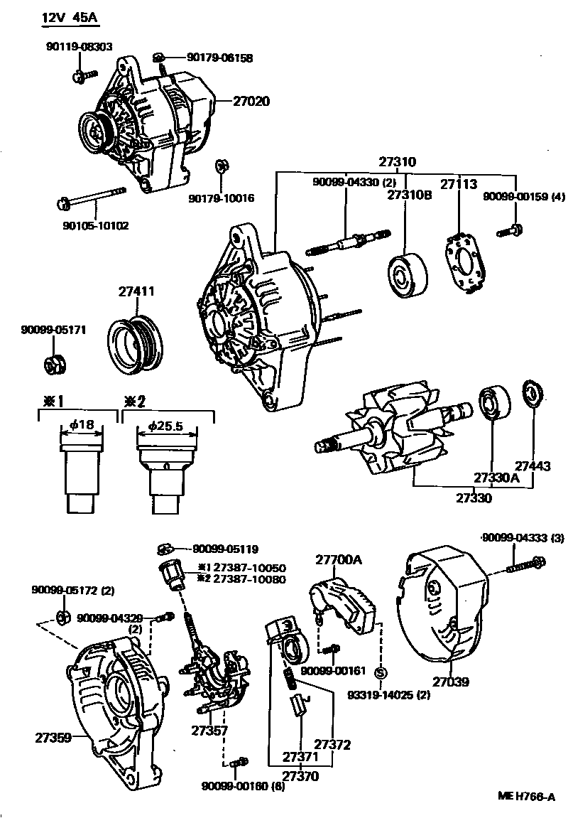 Toyota COROLLA Alternator EPC diagram — MEH766A