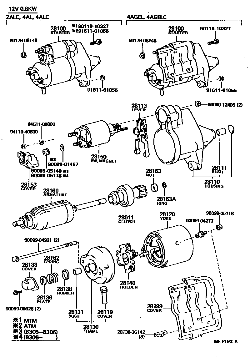 Toyota COROLLA 起动机 EPC diagram — MEF193A
