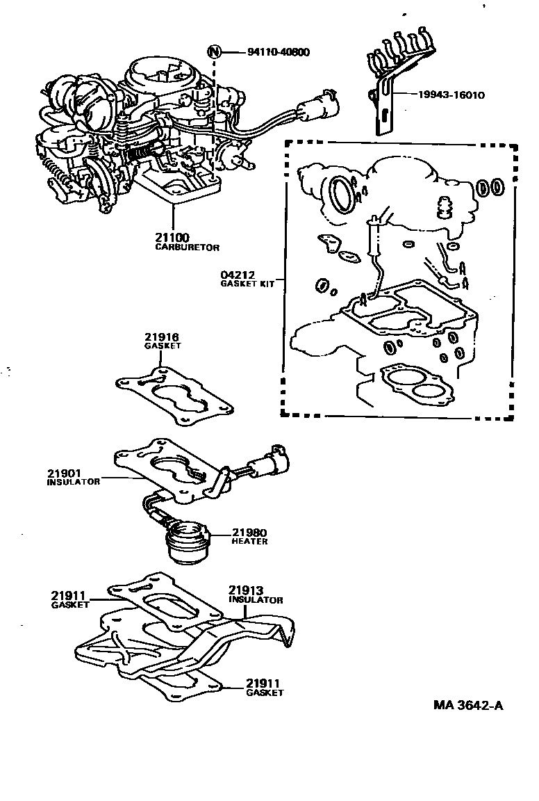 Toyota COROLLA carburetor assembly EPC diagram — MA3642A