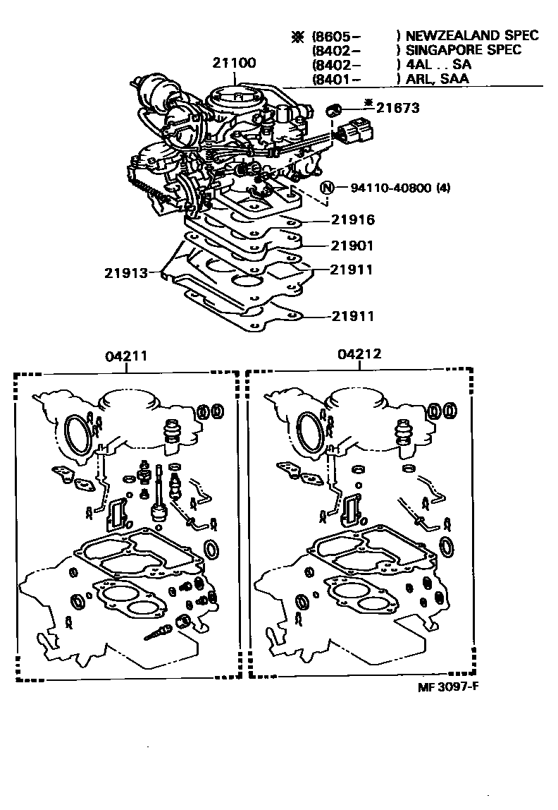 Toyota COROLLA carburetor assembly EPC diagram — MF3097F