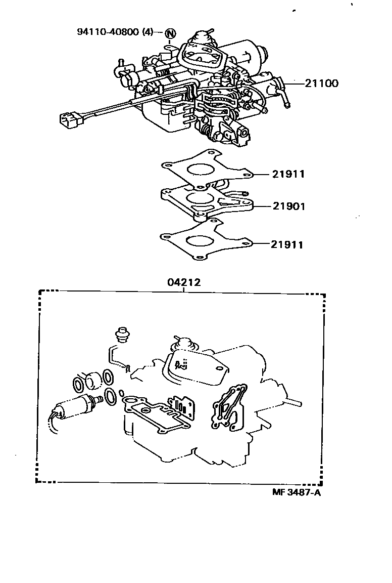 Toyota COROLLA carburetor assembly EPC diagram — MF3487A