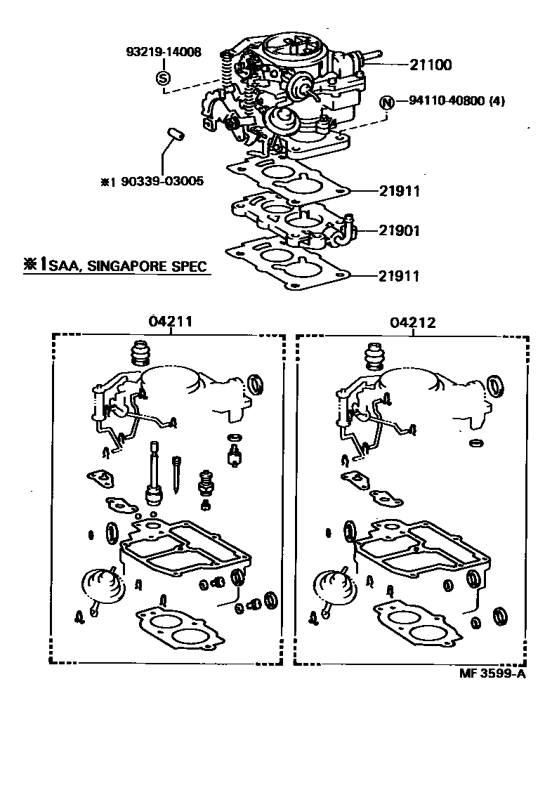 Toyota COROLLA carburetor assembly EPC diagram — MF3599A